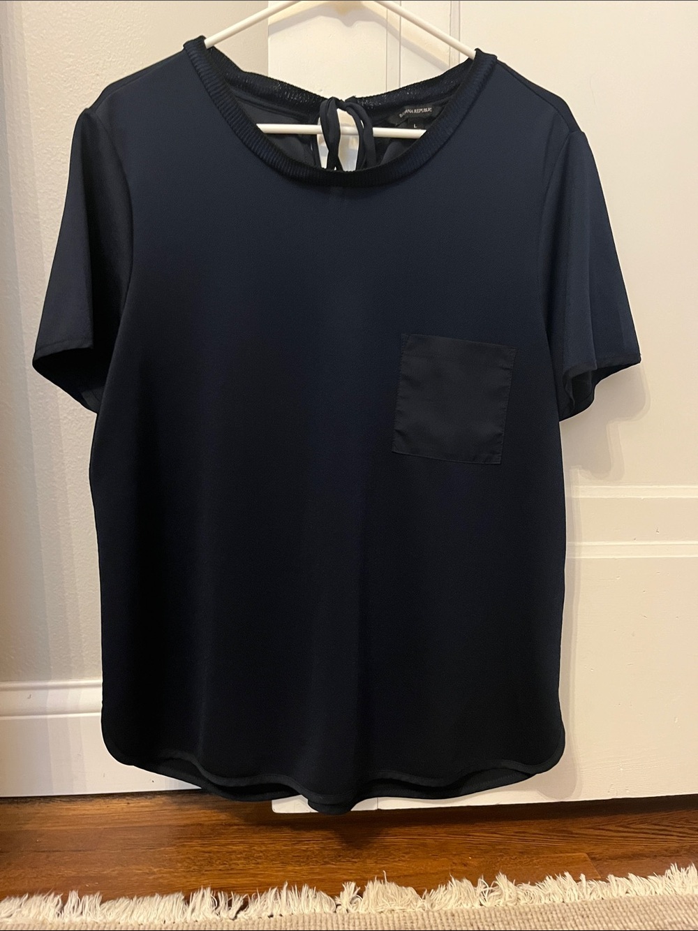 Banana Republic Navy Short-Sleeve Tee with Chest Pocket and Nape Tie